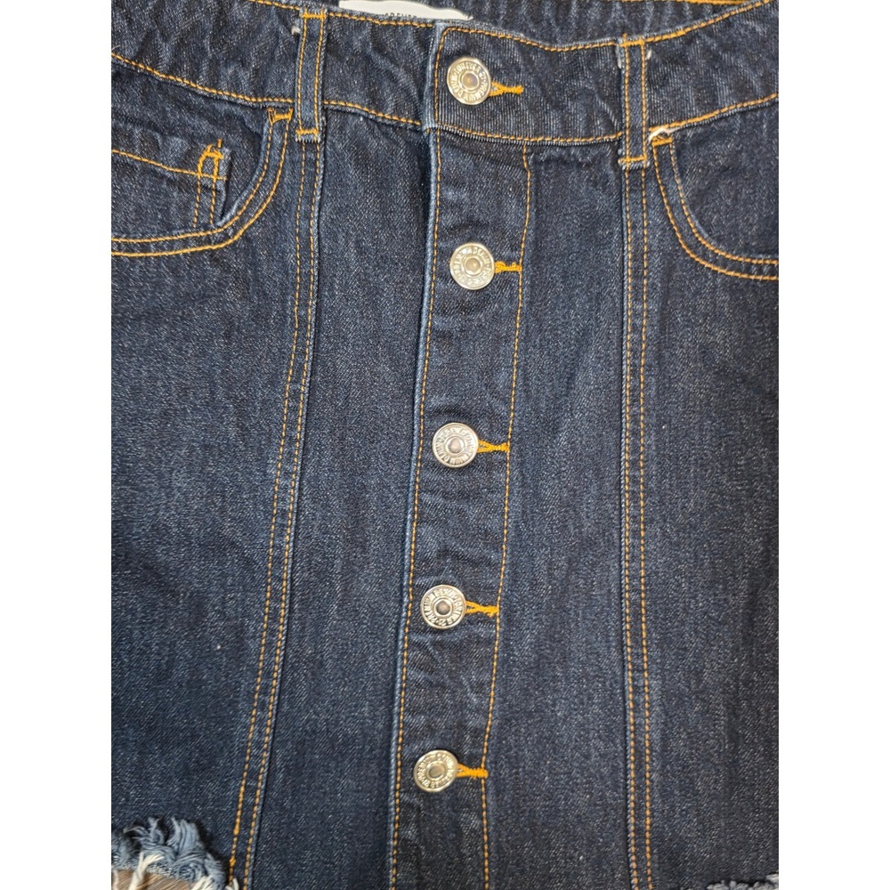 Forever 21 Small dark Button Front Denim Mini Skirt Raw Hem Indie Y2K festival - Picture 4 of 7